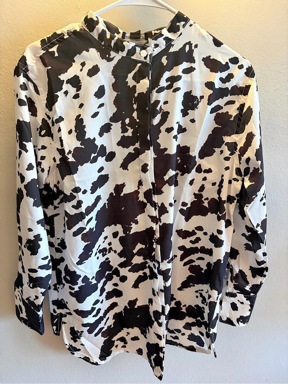 Thread Story Cow Print Blouse in Black & White Size Medium NWT